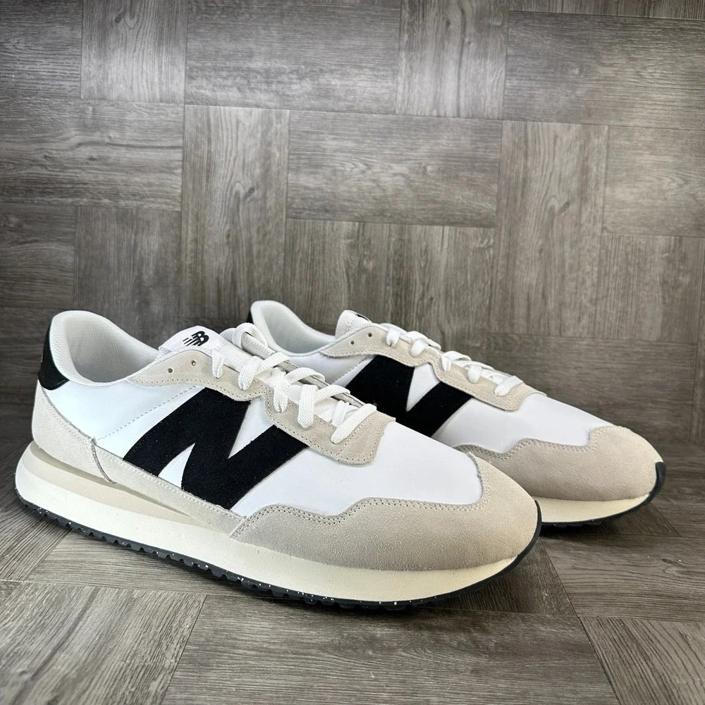 New Balance 237 Sneakers Mens 16 White Beige Black Excellent MS237SF Retro Suede